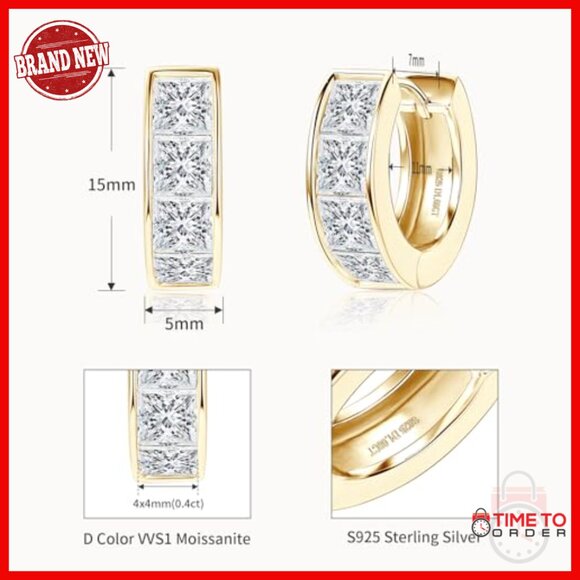Princess Cut Moissanite Hoop Earrings 3.2cttw Sterling Silver Women main image 2